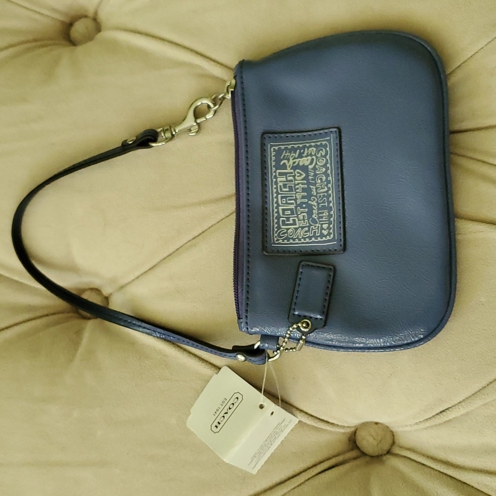 Coach blue leather wristlet NWT